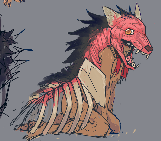 Coloured humanoid fullbody sketch.